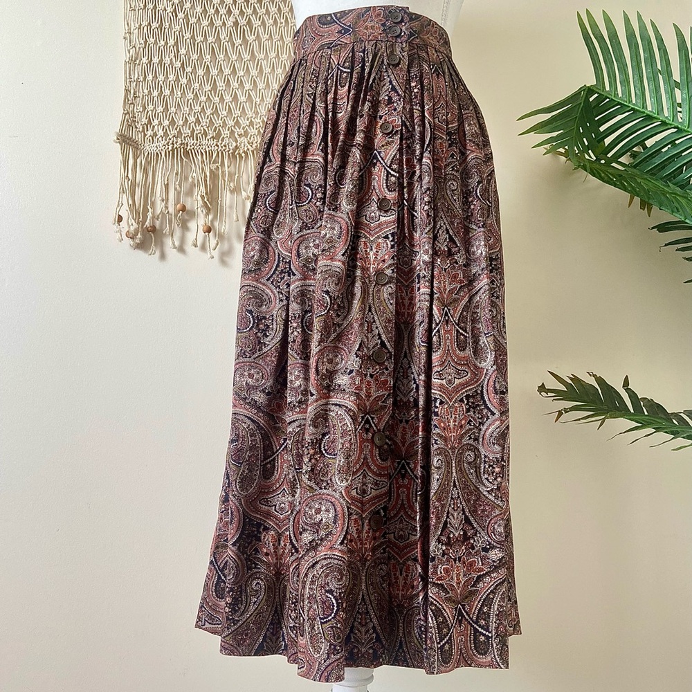 Vintage Giorgio Saint-Angelo Paisley Button Down Long Skirt w Pockets – Size 6